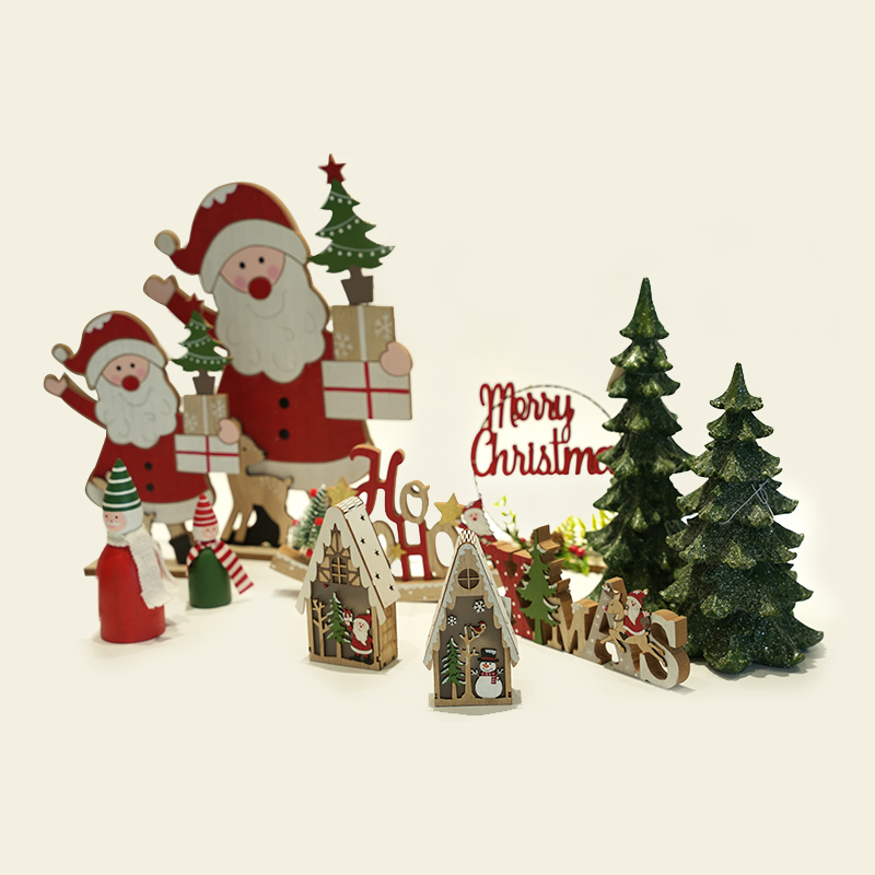 Wooden Cartoon Santa Claus Christmas Tree Sleigh Ornaments