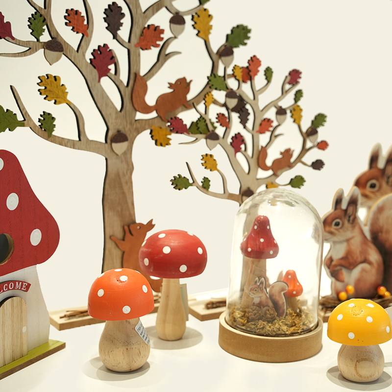 Wooden Squirrel Mushroom Forest Set Harvest Festival Ornaments