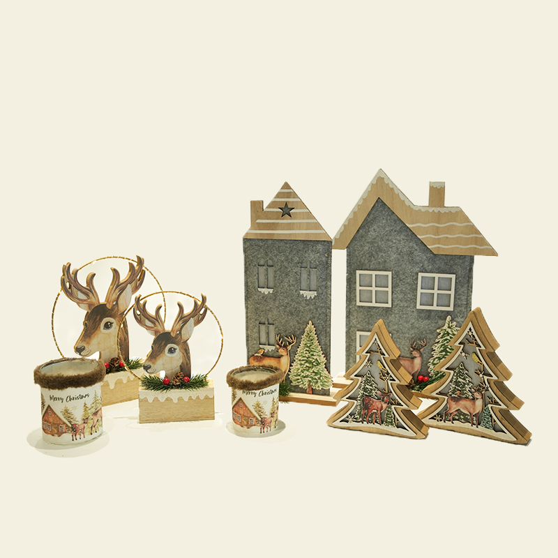 Wooden Christmas Tree Elk Ornaments Set