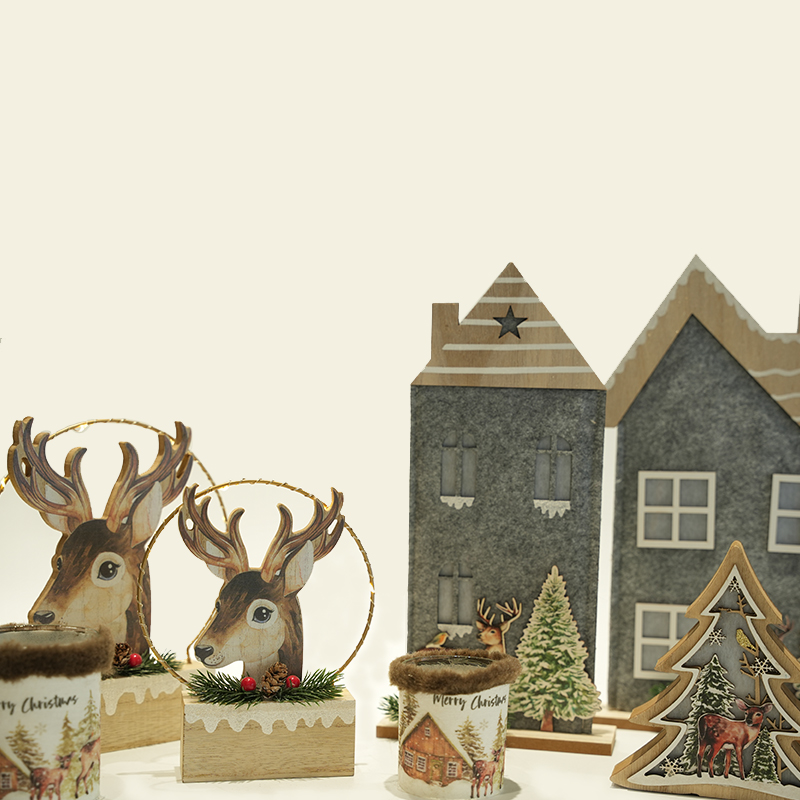 Wooden Christmas Tree Elk Ornaments Set