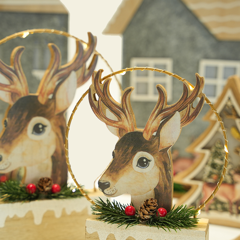 Wooden Christmas Tree Elk Ornaments Set