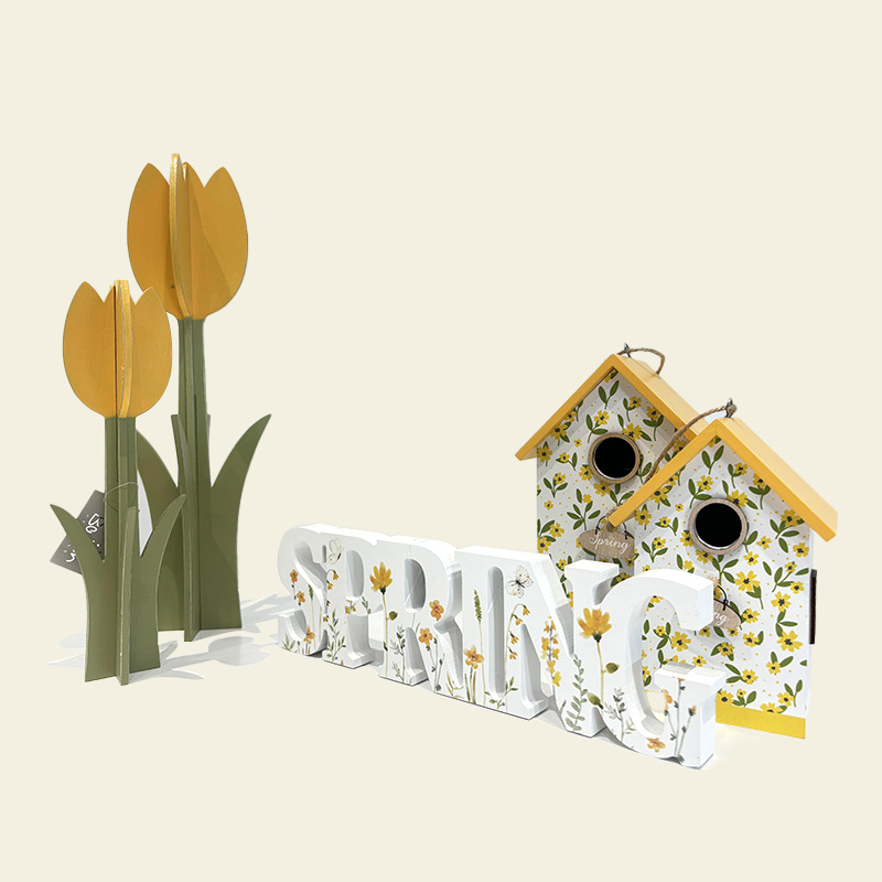 Wooden Bird House Tulip Spring Decoration