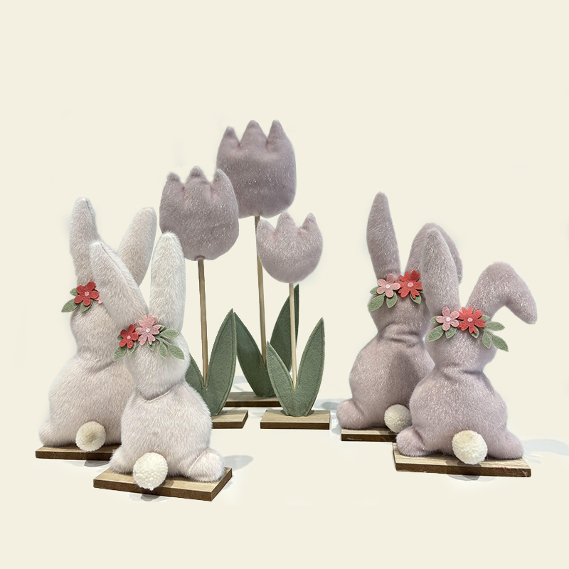 Pink and Purple Stuffed Rabbit Tulip Spring Decoration