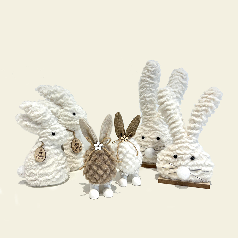 White Chenille Bunny Set Easter Decoration