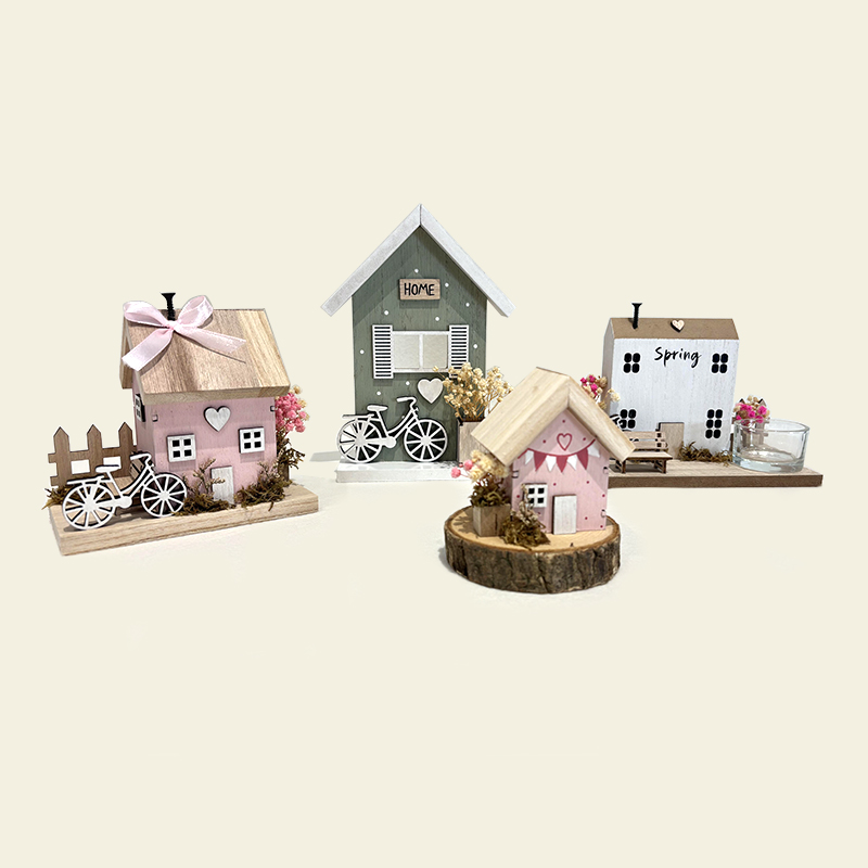 Exquisite Wooden Cabin Set For Spring Decoration