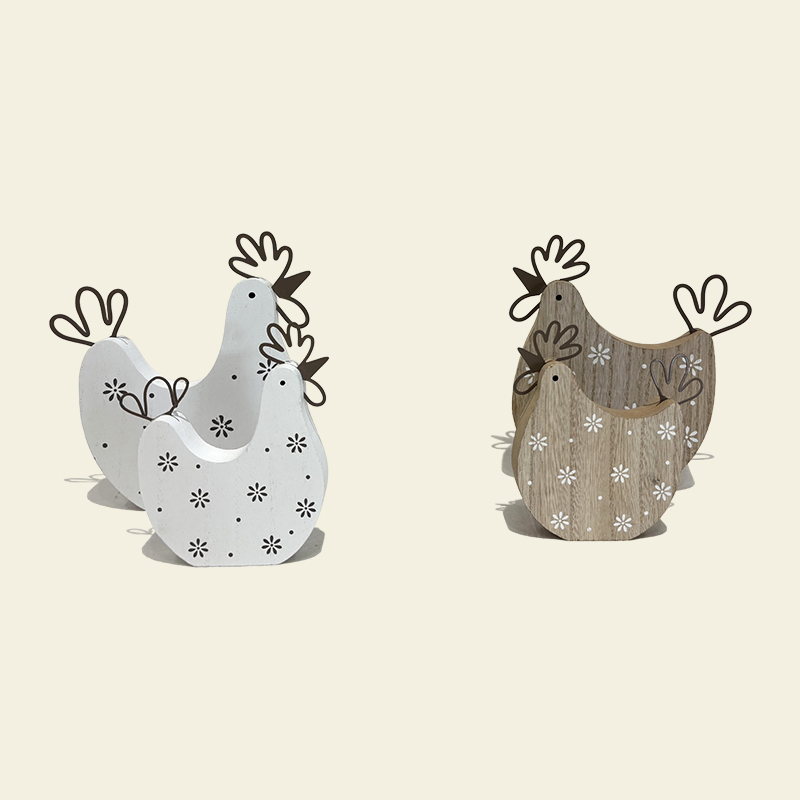 Brown and Cream Wooden Easter Chickens Set