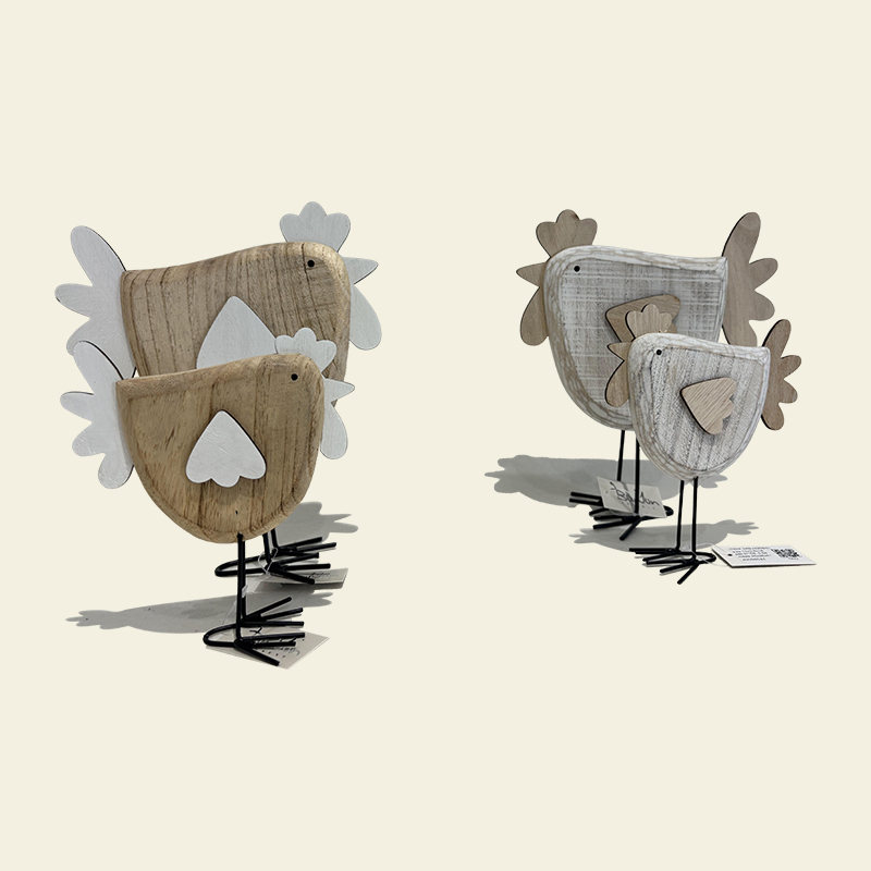 Brown and Cream Wooden Easter Chickens Set