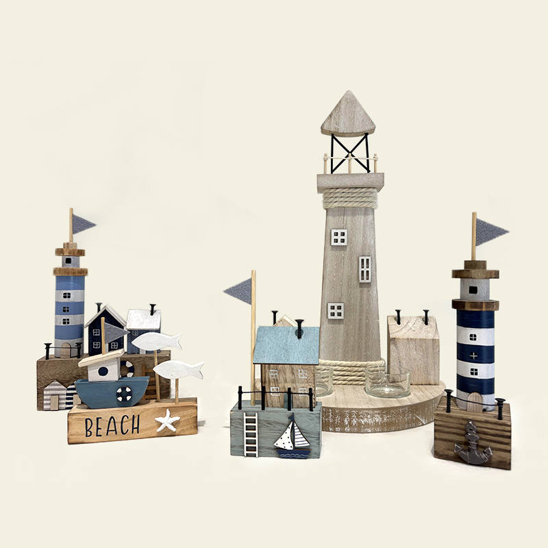 Lighthouse Fishing Boat Beach House Ornaments Marine Decoration Set