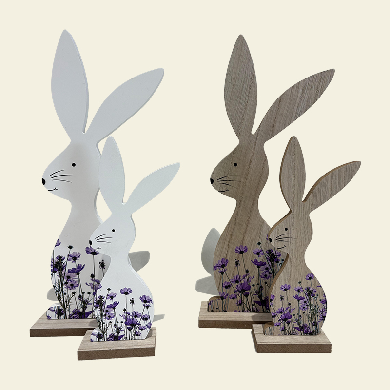 Purple Easter Bunny Set with Flowers Easter Decoration