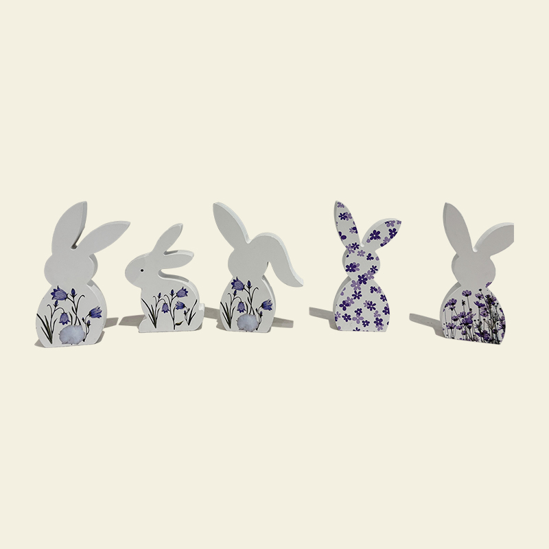 Purple Easter Bunny Set with Flowers Easter Decoration