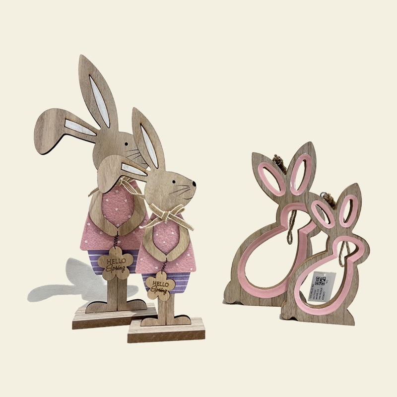 Pink Wool Felt Easter Bunny Set Decoration